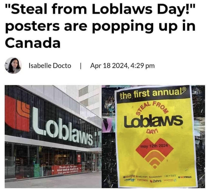 Posters like this one, targeted specifically at Loblaws, are popping up all over Toronto and in other major cities, as activists are educating the public about the empowerment provided by being part of a movement to draw attention to the fraud of inflated food prices.